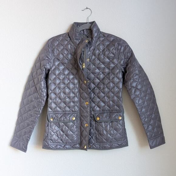 J.Crew Blue/Gray Quilted Down Filled Full Zip Puffer Lightweight Jacket, size XS - Picture 1 of 10